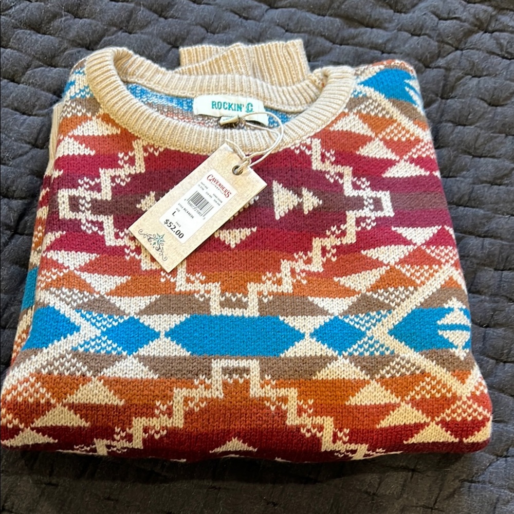 Multicolor Patterned ladies sweater size large Rockin C brand